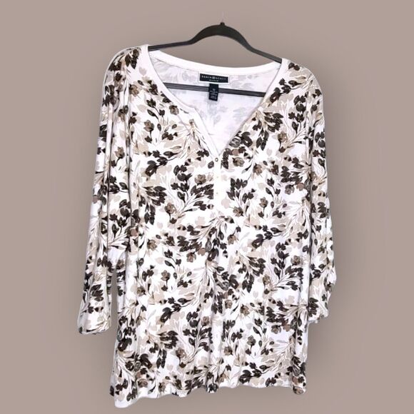 Two Karen Scott Woman Size 1X Tunic Pullover Shirts All Over Print Open Neck - Picture 3 of 10